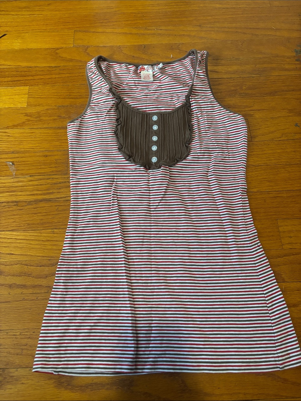 Vintage Y2K Split Striped Bib Front Tank Top Red Brown Retro Slim Fit Skate